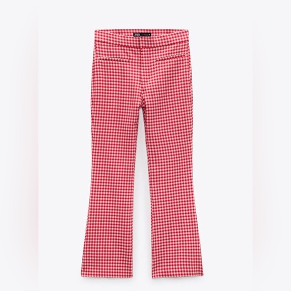 ZARA red/white mini gingham print trousers size small - Picture 5 of 12